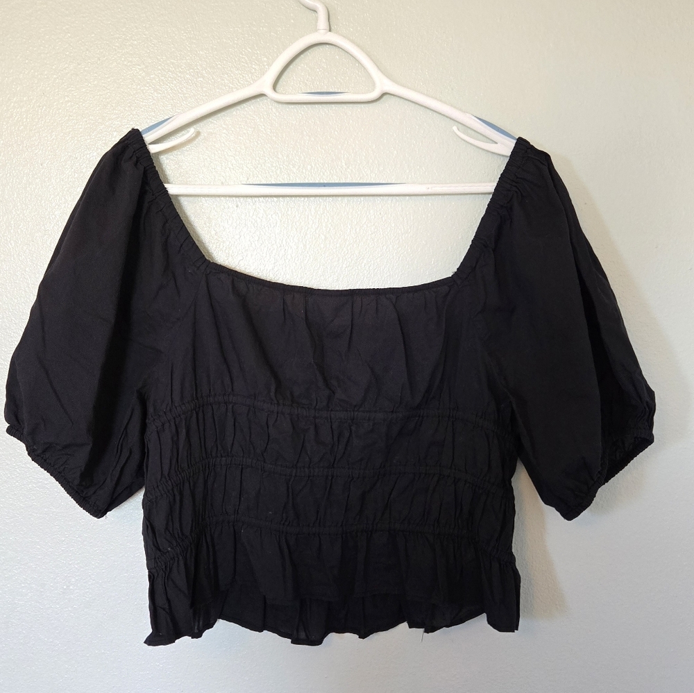 Abound | Black Cotton Puff Sleeve Cropped Top Size Large - Picture 3 of 8